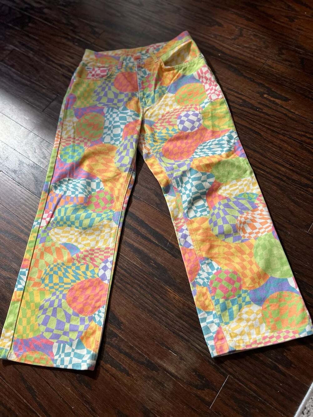 Ragged Jeans Sensory Dad Jeans Size 28 Colorful Trippy Checkered
